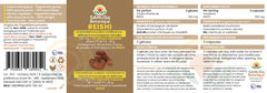 SANUSq Health Reishi mushroom supplement label with nutrition facts, ingredients, and dosage instructions