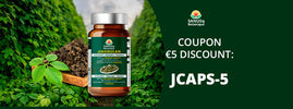 SANUSq Health Jiaogulan capsules with a €5 discount coupon code JCAPS-5 among lush green climbing vines