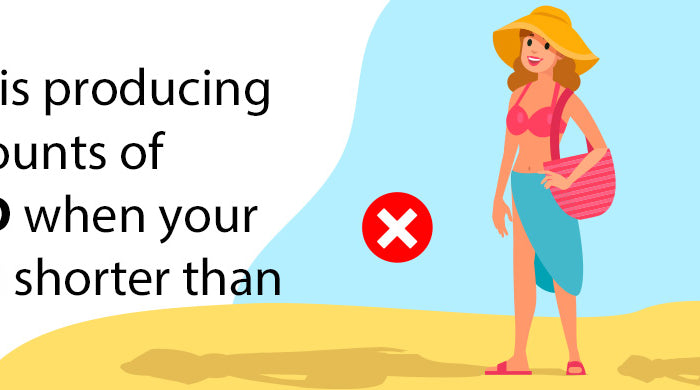 Illustrated woman on the beach showing the shadow rule: skin makes vitamin D when your shadow is shorter than you – SANUSq Health